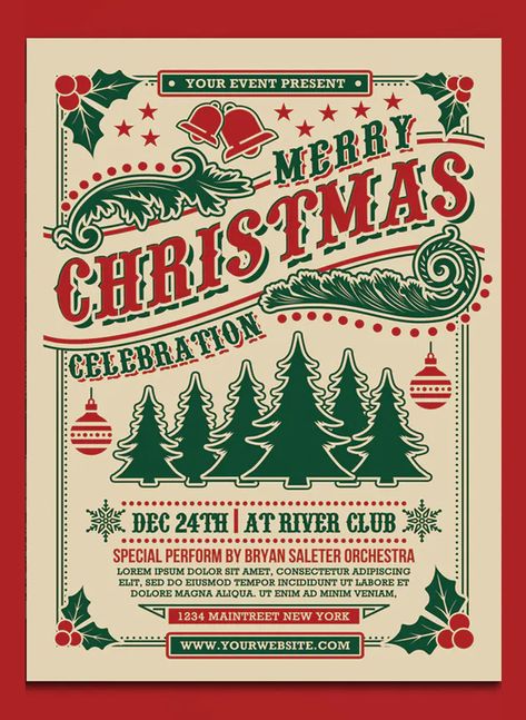 Christmas Celebration Flyer Template PSD Vintage, Christmas Flyer Template, Christmas Invitation Card, Christmas Flyer, Christmas Poster Design, Christmas Graphics, Christmas Graphic Design, Christmas Party Poster, Holiday Flyer