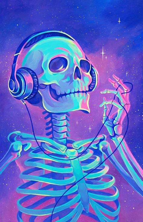 Matte Print on Cardstock OR Glossy Holographic Print on Cardstock Hand-signed by the artist Lo-fi for Skeletons is an original painting by Lisa LaRose. The painting was originally done as a 16 x 24 acrylic painting on wood panel, and this listing is for purchasing an 11 x 17 reproduction print.