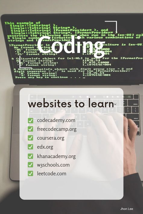 Mastering Code for Free: Top Websites to Learn Coding - Explore Python, JavaScript, HTML/CSS, and more! Access interactive lessons at Codecademy, hands-on projects at freeCodeCamp, coding contests at LeetCode. Boost your skills with web development resources from W3Schools and MDN Web Docs. Learn from Coursera, edX, Khan Academy, SoloLearn, YouTube, and Udemy. Start your coding journey now! Software, Web Design, Programming Tools, Coding Software, Coding Websites, Coding Courses, Learn Web Development, Learn Coding Online, Javascript