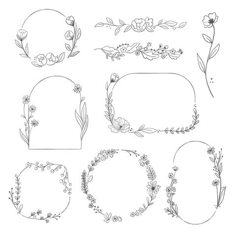 Hand Drawn Type, Floral, Psd Files, Flower Frame, Hand Drawn Flowers, Floral Drawing, Floral Design Drawing, Flower Border, Floral Border Design