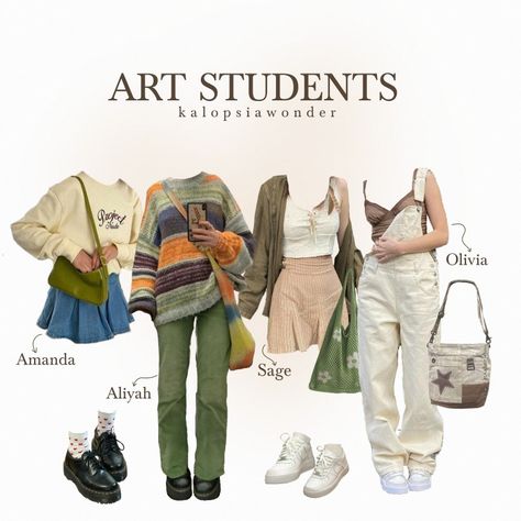 aesthetic outfit inspo for art students or back to university outfit inspo Vintage, Outfits, College Student Outfits, Student Fashion, College Outfits Aesthetic, Artsy Clothing Aesthetic, Fashion College Aesthetic, Artsy Outfit Ideas, University Outfit