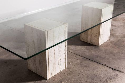 Roger Vanhevel Travertine and Glass Dining Table For Sale at 1stdibs Interior, Metal Dining Table, Glass Top Dining Table, Glass Dining Table, Glass Dinning Table, Glass Dining Room Table, Glass Table, Dining Table Marble, Round Marble Dining Table