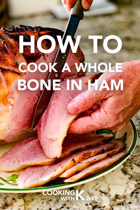 A Whole Bone In Ham recipe is so simple, with no glaze, no studding with cloves, and no fuss. The recipe uses the low and slow cooking method and a blast of high heat at the end, caramelizing the outside.
