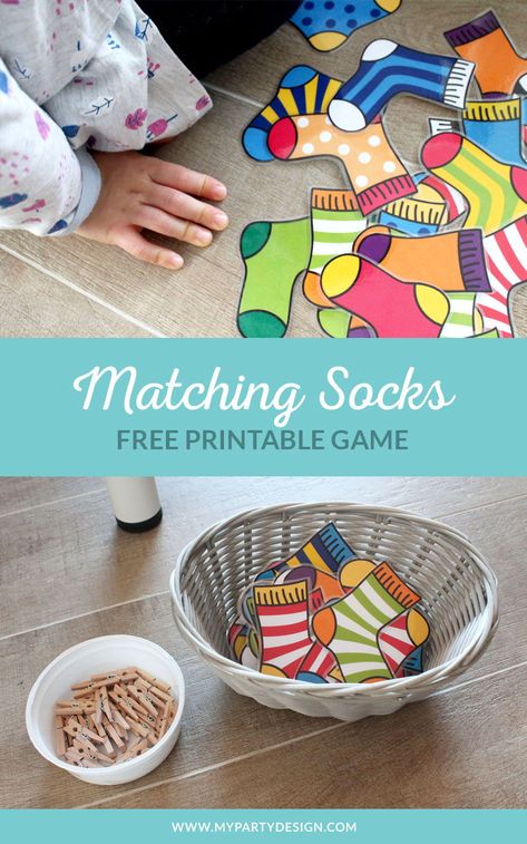 Free Printable Matching Socks Game for toddlers and preschoolers. Help your little one learn through play with this simple game. They can practice colour matching, pattern recognition and expand their vocabulary while playing. Download, print and play! #earlylearning #learningthroughplay Montessori Toddler, Pre K, Montessori, Games For Preschoolers, Sorting Games, All About Me Activities For Toddlers, Math Games For Preschoolers, Games For Toddlers, Matching Games For Toddlers