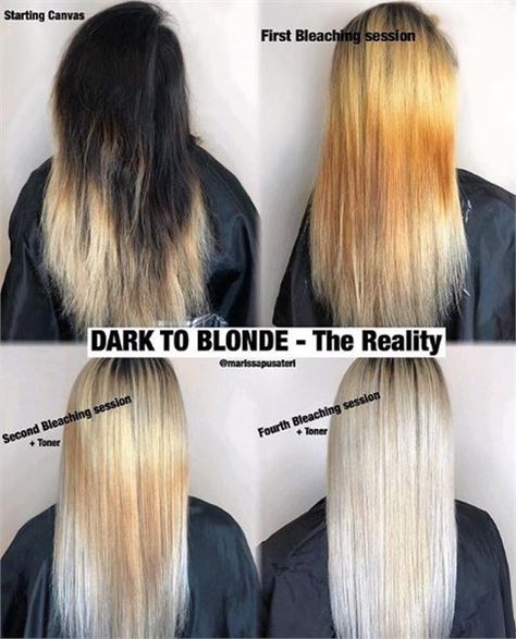 The Reality of Transitioning from Dark to Blonde - Hair Color - Modern Salon Balayage, Dyed Hair, Bleached Hair, Bleaching Dark Hair, Color Correction Hair, Hair Color Formulas, Hair Color Techniques, Hair Color Streaks, Hair Color Highlights