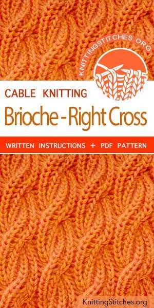 Cable Brioche - Right Cross - #Hypnosis #Productivity #Fitness #Needlework #Sewing #Handicrafts #Painting Crochet, Loom Knitting, Cable Knitting Patterns, Types Of Knitting Stitches, Cable Knitting, Knitting Stiches, Knitting Charts, Knitting Stitches, Knit Stitch Patterns