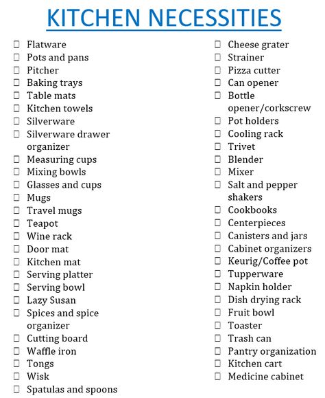 Just a few things you may need in your kitchen when planning for your first apartment/home!!! Organisation, Useful Life Hacks, Life Hacks, Kitchen Items List, Kitchen Essentials List, Kitchen Needs For First Apartment, Kitchen Necessities, Kitchen Essentials, Kitchen Must Have