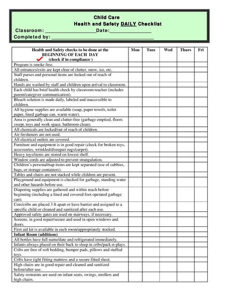 Free Printable Child Care Health And Safety Daily Checklist Home Childcare, Coping Skills, Pre K, Starting A Daycare, How To Plan, Daycare Checklist, Checklist Template, Daycare Forms, Checklist
