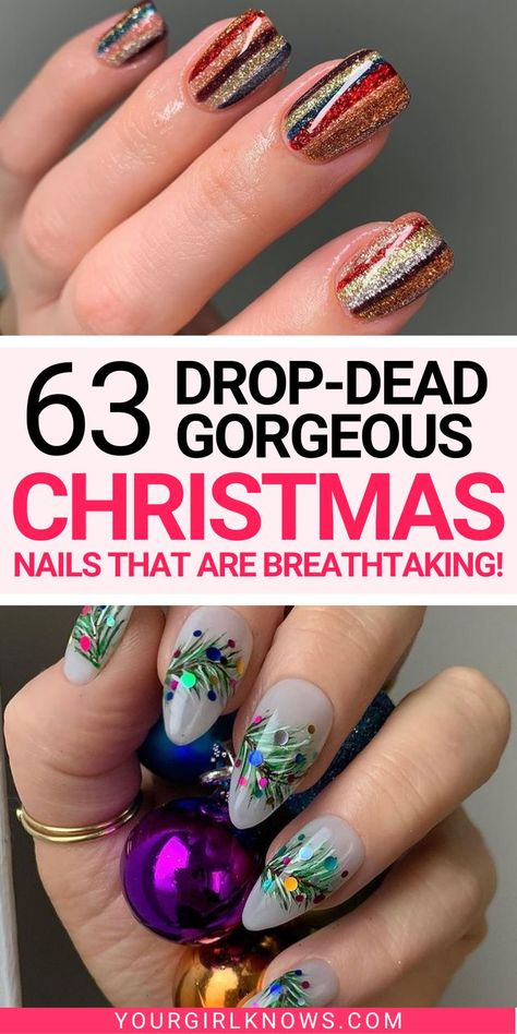 Deck the christmas outfits with these 63 pretty Christmas nails that will get you into the festive spirit! From snowflakes to candy canes, there's a nail look for everyone. So grab your polishes and get started on your holiday mani today! Holiday Nails, Ombre, Nail Art Designs, Christmas Nail Art Designs, Christmas Nail Designs Holiday, Christmas Nail Designs, Holiday Nails Christmas, Festive Nail Designs, Holiday Nail Designs