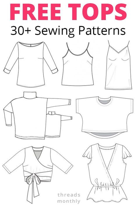Download 30 FREE pdf sewing patterns for women's tops. These are printable files. The tops include tunics, blouses, shirts, crop tops, etc Quilting, Sew Ins, Crop Tops, Free Sewing Patterns For Women Tops, Sewing Patterns Free Women, Top Sewing Pattern, Sewing Patterns Free Beginner, Sewing Tops For Women Pattern, Sewing Top Pattern