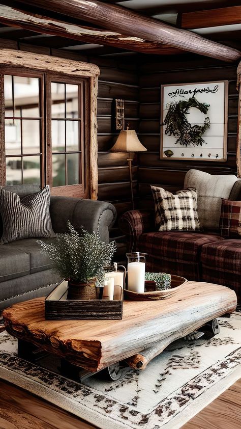 Home Décor, Rustic Lodge Living Room, Lodge Decor Living Room, Rustic Lodge Decor, Rustic Cabin Living Room Ideas, Rustic Cabin Decor Farmhouse Style, Lodge Decor, Mountain Cabin Decor Lodge Style, Lodge Style Decorating