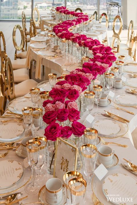 Is There Anything Better Than Gold and Pink? - WedLuxe Magazine Wedding Decor, Wedding Decorations, Rustic Wedding Decorations, Wedding Centrepieces, Gold Reception, Wedding Centerpieces, Wedding Deco, Wedding Reception Tables, Wedding Table