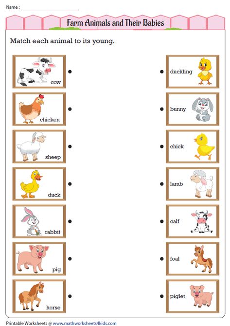 Farm Animals and Their Babies | Match up Pre K, Worksheets, English, Animal And Their Babies Worksheet, Farm Animals For Kids, Farm Animals Preschool, Animals And Their Babies, Animals With Their Babies, Baby Farm Animals