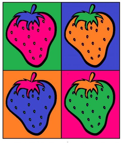 Finished strawberry pop art.                                                                                                                                                                                 More Art Lessons, Pop Art, Elementary Art, Art, Art Lesson Plans, Art Lessons For Kids, Pop Art For Kids, Art For Kids, Kids Art Projects