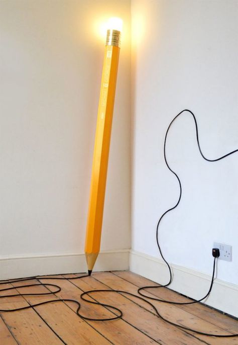 HB Floor Lamp: Is anything more recognizable than a standard yellow HB pencil? These would definitely make fun floor lamps for a library, school, or a creative commercial setting. The cord extends from the tip of the pencil resulting in endless possibilities for fun doodles. Ideas, Interior, Design, Inspiration, Deko, Light, Kayu, Dekorasi Rumah, Deco