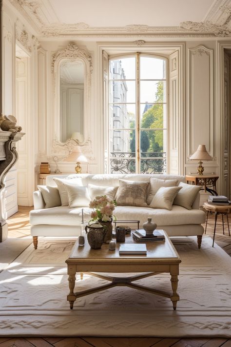 Achieve a living room adorned with effortless elegance through French decor concepts. Inspiration, Interior, Home, Classic Living Room, Chic Living Room Decor, Parisian Interior Design Living Room, Chic Living Room, French Living Room Design, Paris Living Room Decor