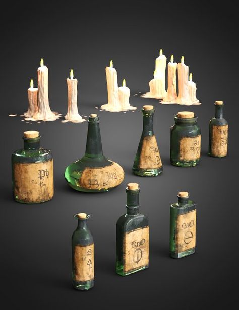 The Alchemist Workshop Props - Candles and Vials Design, Decoration, Witch Props, Magic Props, Medieval Candle, Pirate Props, Larp Props, Fantasy Props, Witch Room