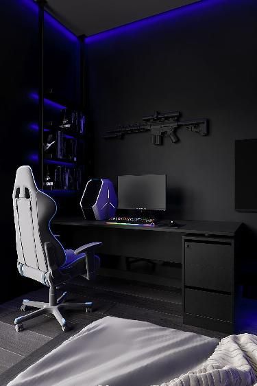 Home Office, Interior, Game Room Design, Gaming Room Setup, Home Studio Setup, Gamer Room Design, Small Game Rooms, Gaming Bedroom, Game Room Decor