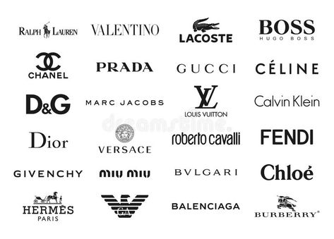 Download Fashion brands logos editorial photo. Illustration of elegance - 58381201 Valentino, Versace, Louis Vuitton, Calvin Klein, Marc Jacobs, Ralph Lauren, Givenchy, Fendi, Lacoste