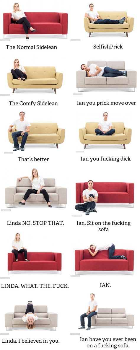 A guide to your favorite sofa sitting positions. - Imgur Humour, Pose Reference, Fandom, Inspirasi, Poses, Smp, Draw Your Oc, Meme, Fotos