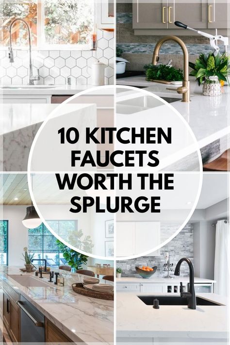 While kitchen faucets might not seem like a big deal, but it can make a huge impact on your space. If you're looking to make a statement with your kitchen, here are 10 faucets worth the splurge. #kitchenfaucets #kitchendesign #kitchendecor #kitchenideas #homedecor #decor Ideas, Inspiration, Kitchen Sink Faucets, Kitchen Sink Taps, Modern Kitchen Sink Faucets, Kitchen Faucet Upgrade, Kitchen Faucets, Kitchen Faucets Pull Down, Best Kitchen Faucets