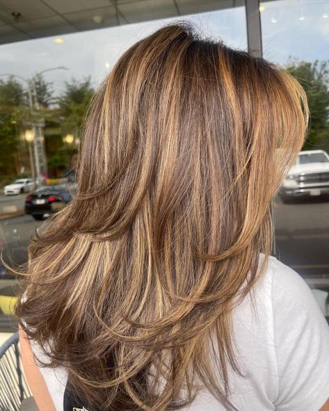 Straight Hair Butterfly Cut with Piece-y Layers Layered Haircuts, Balayage, Blonde Highlights, Thin Hair Haircuts, Thick Hair Styles, Short Hair With Layers, Hairstyles For Thin Hair, Haircuts Straight Hair, Straight Hairstyles
