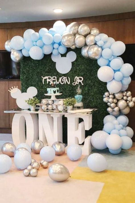 Mickey Mouse, Mickey Mouse Baby Shower, Mickey Mouse Themed Birthday Party, 1st Birthday Boy Themes, First Birthday Theme Boy, Mickey Mouse 1st Birthday, Mickey Mouse Birthday Decorations, Mickey Baby Birthday, Mickey 1st Birthdays