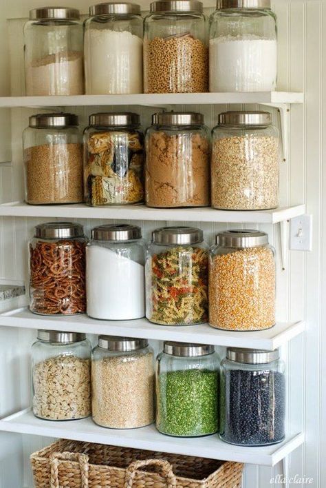 10 Inspiring Kitchens Organized with Glass Jars — Organizing Inspiration | The Kitchn Food Storage, Interior, New Kitchen, Larder, Pantry, Pantry Organisation, Pantry Storage, Trendy Kitchen, Diy Kitchen