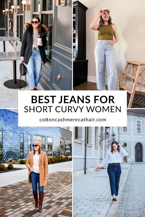 Looking for the best jean styles for short curvy women? Petite style blogger Kimi of Cotton Cashmere Cat Hair rounded up the best jeans for curvy petite ladies and shared a few outfit ideas to help you style your new jeans! Jeans, Best Jeans For Curves, Jeans For Short Legs, Jeans For Short Women, Best Jeans, Best Petite Jeans, Midsize Style, Curvy Jeans, Mom Jeans Outfit