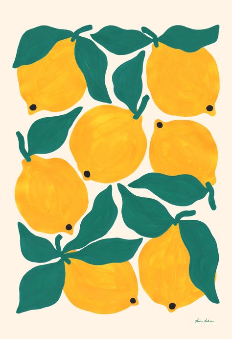 My Lemons print with bright yellow lemons and green leaves, produced as an archival quality, giclée print through @evermade Collage, Art, Illustrators, Yellow Art Print, Fruit Art Print, Yellow Painting, Yellow Art, Art Prints, Fine Art Prints
