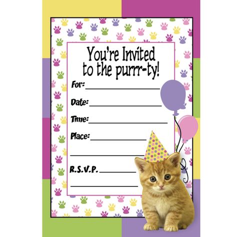 awesome Cat Themed Birthday Invitations Invitations, Cat Birthday Party Invitations, Kitten Birthday Party, Cat Birthday Invitations, Cat Birthday Party, Cat Themed Birthday Party, Kitten Party, Kitty Party, Party Invitations Kids