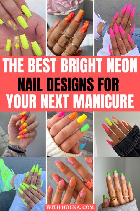 49 Bright Neon Nail Designs and Neon Nail Colors For Your Next Mani - With Houna Nail Designs, Nail Arts, Boston, Design, Nail Ideas, Pink, Nail Art Designs, Neon, Hot Nails