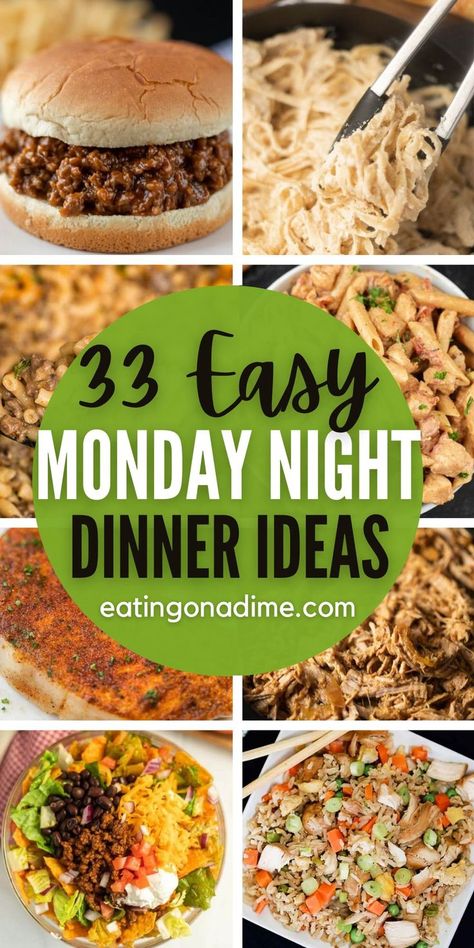 Everyone will enjoy these amazing and easy Monday night dinner ideas. These quick dinner recipes are perfect for a casual family night. 33 easy recipes that everyone will love. These are the best family friendly recipes that everyone will love.  #eatingonadime #easydinners #mondaynightdinners #easyrecipes