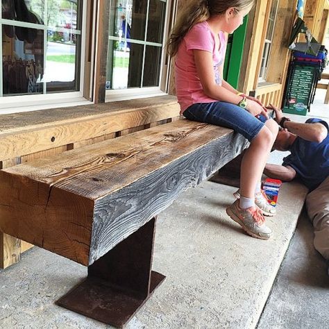Benches made from I-beams Industrial Furniture, Barn Wood Projects, Reclaimed Barn Wood, Woodworking Bench, Wood Bench, Woodworking Furniture, Wood Furniture, Reclaimed Wood Projects, Reclaimed Wood