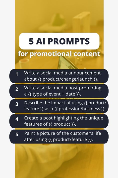 Generate posts quickly and easily using the following AI prompts for social media promotional content. Full list is up on our blog. Social Media, Promotion, Social Media Post, Content, Media Post, Blog, Posts, Post, List
