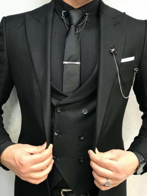 Men Black 3 Piece Slim Fit Suit Peak Lapel Groom Tuxedo Wedding Suit Custom | eBay Groomsmen, Suits, Suits Men Business, Groom Tuxedo, Tuxedo Wedding Suit, Groom Tuxedo Wedding, Men’s Suits, Black Suit Men, Mens Suits