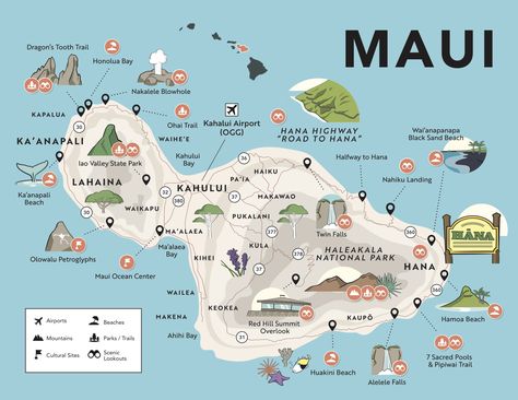 Hawaii Maps with Points of Interest, Airports and Major Attractions | Self-Guided Audio Tours Maui Holiday, Maui, Trips, Hawaiian Islands, Alaska, Maui Hawaii, Maui Map, Aloha Hawaii, Maui Vacation