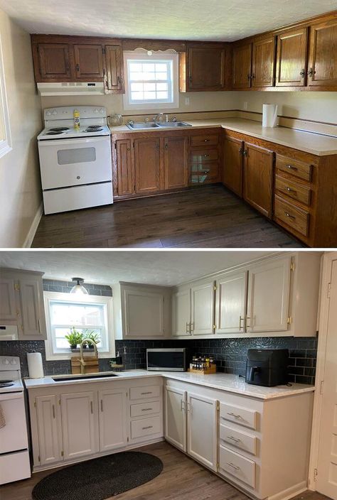 Kitchen Cabinets Before And After, Kitchen Remodel Before And After, Kitchen Remodel Ideas Before And After, Update Kitchen Cabinets, Fixer Upper Kitchen Before And After, Before After Kitchen, Double Wide Kitchen Remodel, Inside Cabinets Makeover, Kitchen Remodel Small