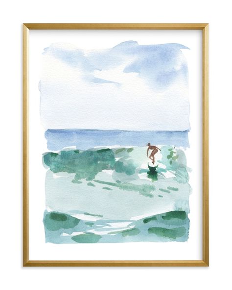 After Studying Painting At The Cleveland Institute Of Art, I Returned To The Medium Several Years Ago. I Love The Way Watercolors And Paper Interact In A Sometimes Unpredictable Way. The Simplicity Of The Composition And The Loose Painting Style Capture The Glass Green Waves And The Joy And Freedom Of Surfing. Beach, Landscapes, Minimalist, Modern, Blue, Green Limited Edition Art From Minted By Independent Artist Mary Cecelia Called Hang Five With Printing On In Pacific Green KNA. Composition, Watercolours, Art, Children's Art Print, Children's Art Prints, Art Wall Kids, Childrens Art, Art For Kids, Fine Art Prints