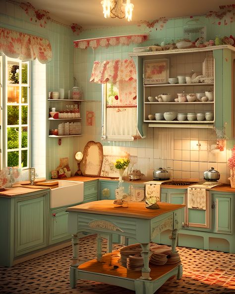 Dishfunctional Designs: I Asked AI To Create A Vintage Kitchen - Here Are The Results! Inspiration, Vintage, Design, Kitchen Decor, Dollhouse Kitchen, Vintage Kitchen Decor Retro, Old Kitchen Vintage, Kitchen Design, Vintage Kitchen Decor