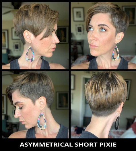 Asymmetrical short pixie are one of the trendiest hairstyle this year. Find out more about this haircut and how to ask your hairstylist for it correctly. Tap visit to see all of 26 asymmetrical pixie cuts. // Photo Credit: @dramaticfitness on Instagram Haar, Haircut And Color, Stylish Hair, Hair Ideas, Hair Cuts, Short Hair Cuts, Pixie, Pixie Haircut, Cortes De Cabello Corto