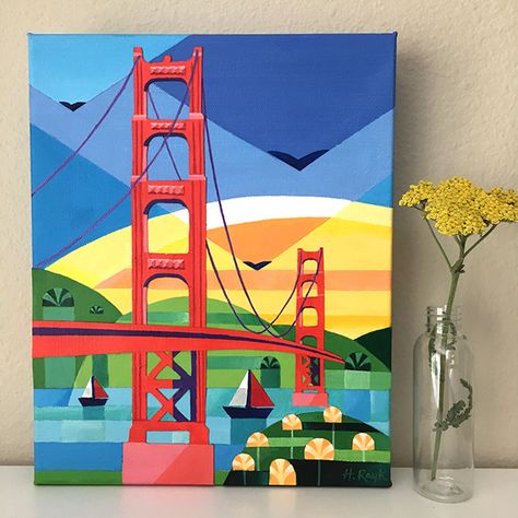 Inspiration, Collage Art, Design, Art Painting Gallery, Artist, City Painting, Painting Collage, Bridge Painting, San Francisco Bridge Painting