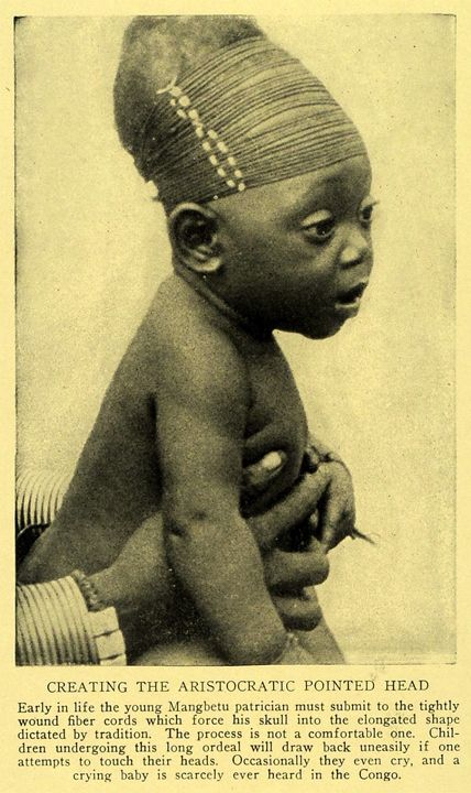 Central Africa | Creating the Aristocratic Pointed Head | Baby Congo Mangbetu Skull Shaping | 1929 Print Africa, Indigenous Peoples, African Tribes, African People, African Culture, African, African Beauty, African Art, Tribes Of The World