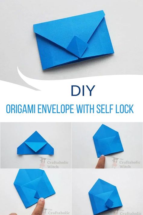 Do you want to learn how to make origami envelopes with self Lock? In this article (with video), you will learn not one, but three ways to fold an envelope that has self lock. Crafts, Origami, Ideas, Paper Crafts, How To Make An Envelope, Origami Envelope Easy, Origami Paper, Origami Folding, Fold Paper Into Envelope