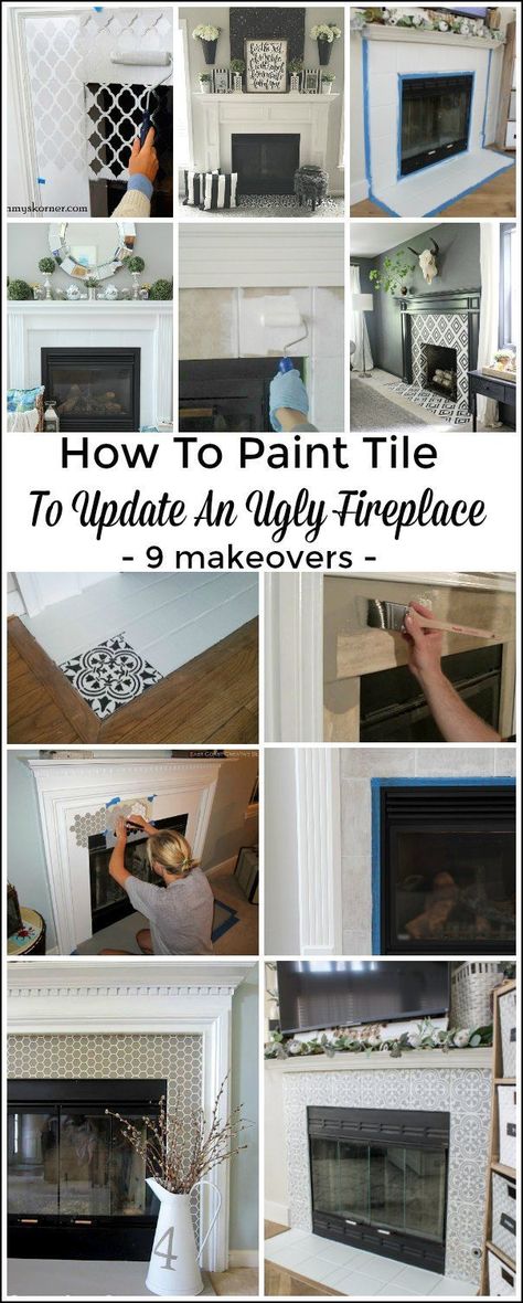 Are you tired of your ugly fireplace tile? Looking for easy DIY ways of painting fireplace tile and ways to update your fireplace? See these 9 beautiful DIY painted fireplace projects! #diy #paint #tile #fireplace #homedecor Design, Home Décor, Tile Around Fireplace, Paint Fireplace Tile, Fireplace Tile Surround, Tile Fireplace, Fireplace Tile, Fireplace Redo, Fireplace Makeover