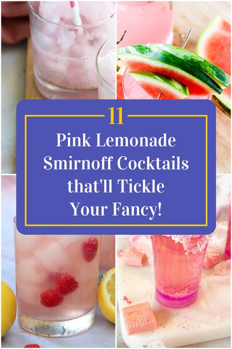 Collage of 4 pink lemonade smirnoff cocktails. Vodka, Cocktail Recipes, Pink, Girls Night, Something Sweet, Drinks, Good Food, Cosmopolitan Recipe, Smirnoff Cocktail