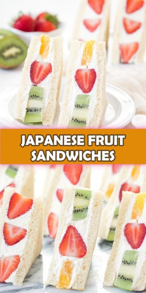 JAPANESE FRUIT SANDWICHES - Cook, Taste, Eat Fruit Recipes, Snacks, Sandwiches, Desserts, Dessert, Fruit, Fruit Sandwich, Yummy Food, Snack Recipes