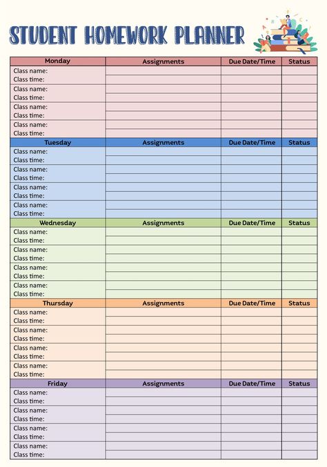 Homework Checklist, School Homework Planner, Homework Organization, Student Plan, Study Planner, Weekly Homework, Student Planner, Homework Planner Printable, Reward Chart Template