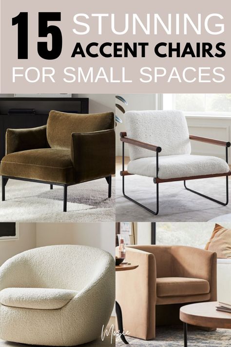 Are you shopping for your first apartment and need an accent chair for your small apartment living room? These are the most stunning accwnt chairs for small spaces. Inspiration, Palmas, Interior, Jeddah, Small Couches Living Room, Small Living Room Chairs, Couches For Small Spaces, Comfortable Living Room Chairs, Living Room Lounge Chair