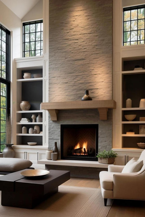 30 Elegant Fireplace with Built Ins on Each Side Inspirations for Luxurious Home Decor Exterior, Home Décor, Diy, Home, Fireplace Built Ins, Fireplace Feature Wall, Fireplace Ideas, Fireplace Redo, Built In Around Fireplace